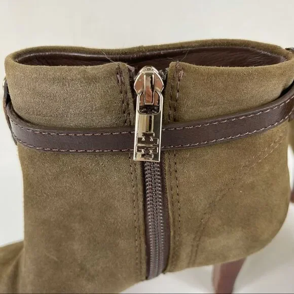 Tory Burch Patricia Mid Heel Suede Zip Up Almond Toe Bootie Ankle Boots Size 6 - Picture 6 of 16